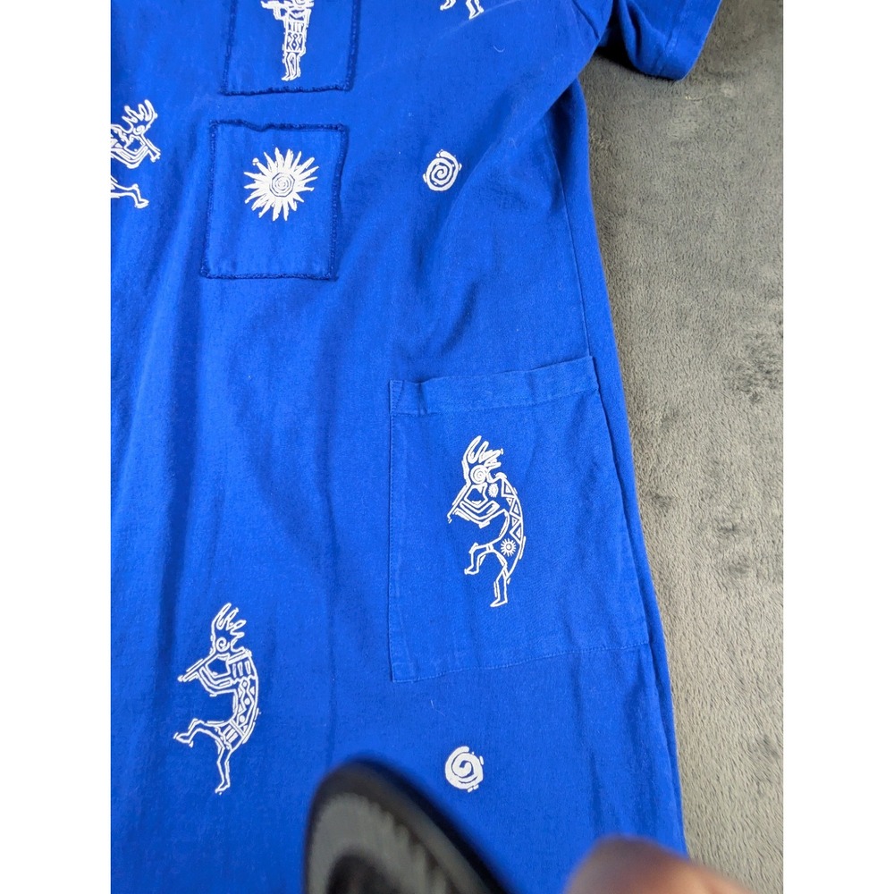 Vintage Tanuja USA Blue Dress XL Kokopelli Southwestern Cotton Pockets 90s Art - Picture 8 of 10